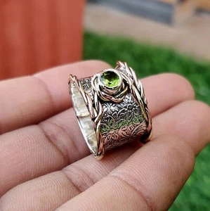 Peridot Spinner Ring 925 Sterling Silver Handmade Meditation Jewelry Ring PG362 - Picture 1 of 5