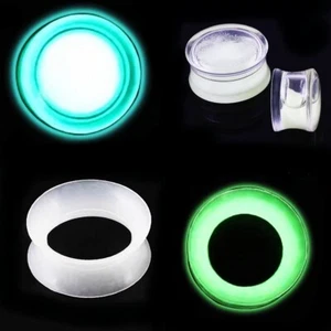 4pc Glow In The Dark Liquid Ear Plug Saddle Silicone Liquid Acrylic Flesh Tunnel - Picture 1 of 11