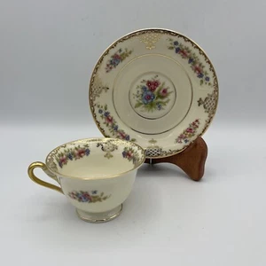 Vintage Rosenthal Elfenbein Fuß Demitasse Tasse und Untertasse Obst Floral Goldrand - Bild 1 von 12