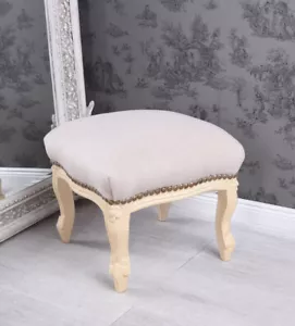 Taburete Barroco Reposapiés Estilo Casa de Campo Tapizado Shabby - Imagen 1 de 4