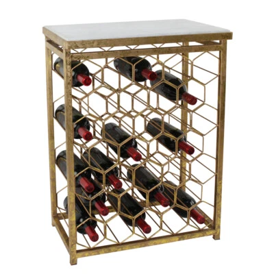 Luxe Gold Metal White Marble Wine Table Storage Rack 32 Bottle Bar Accent - Image 1 of 3