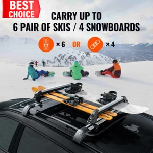 Universal Ski & Snowboard Roof Rack, 6 Skis/4 Boards, Anti-Theft Lock, Aluminum - Picture 1 of 13