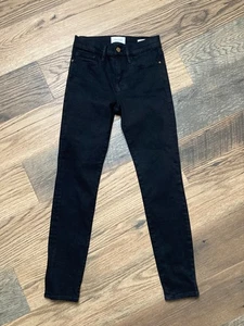 Pantalones de mezclilla ajustados con montura para mujer talla 25 L 26 negros tiro bajo  - Imagen 1 de 5