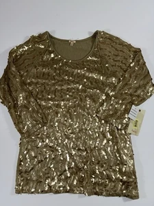 Blusa Top Reba Masquerade Lentejuelas Doradas Para Mujer Talla M Nueva Con Etiquetas Brillante Fiesta - Imagen 1 de 11