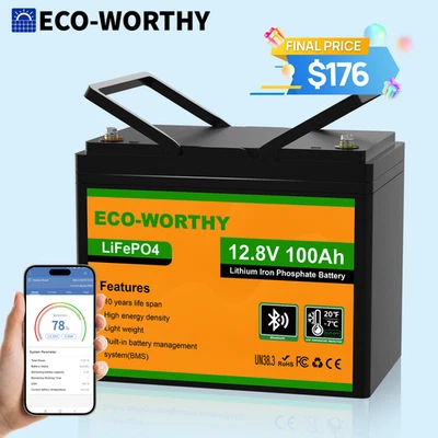 ECO-WORTHY 12V 100AH LiFePO4 batería de litio Bluetooth monitoreo RV camping Foto 1 de 4
