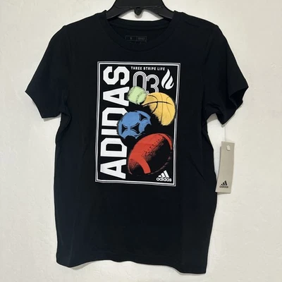 Camiseta Adidas para niños negra 3 rayas Life talla pequeña nueva con etiquetas Foto 1 de 2