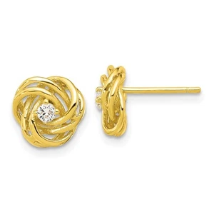 Orecchini a perno argento sterling oro nodo d'amore zirconi 1,52 g L-9,8 mm - Foto 1 di 4