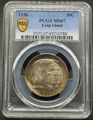 1936 LONG ISLAND COMMEMORATIVE SILVER HALF DOLLAR PCGS MS67 11XFG25 - Image 1 of 4