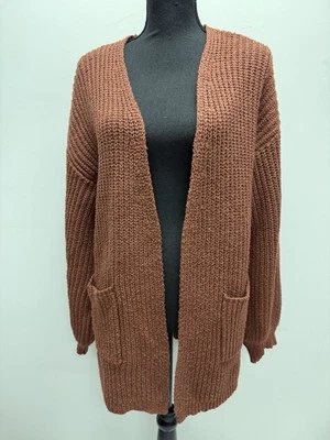 Cárdigan abierto tejido marrón Forever 21 suéter manga larga abullonada L Foto 1 de 4