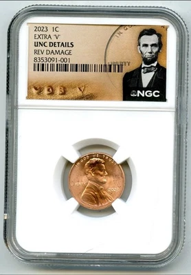 2023 Extra V Shield Cent 1c NGC Unc Details Rev Damage!🇺🇸💯✨ - Image 1 of 3