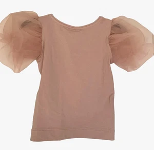 Zara Pink/Tan T-shirt Top Chiffon  Puff  Sleeve Round Neck  13-14 yrs/164 cm - Picture 1 of 7