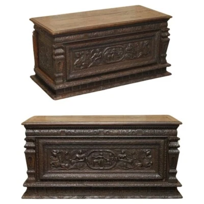 16TH CENTURY MUSEUM QUALITY EXHIBITION HAND CARVED ITALIAN CASSONE DESK TABLE - Image 1 of 4