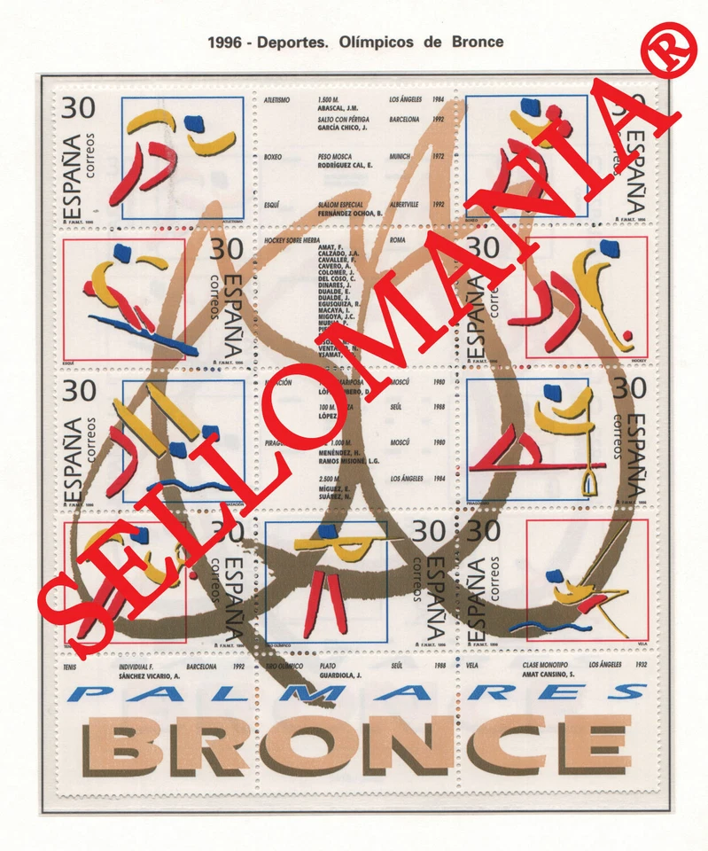 1996 DEPORTES OLIMPICOS DE BRONCE BOXEO TENIS VELA EDIFIL 3418/26 ** MNH TC12316 - Imagen 1 de 1