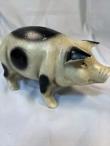 Cracker Barrel Cast Iron Black And White Still Piggy Bank With Plug 7" x 4" - Picture 1 of 6
