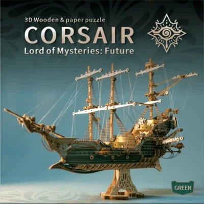 HowCat® S735 Steampunk Corsair Maritime Future Ship 3D Wooden Puzzle Sailing Ship - Image 1 of 4