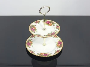 ROYAL ALBERT OLD COUNTRY ROSES ENGLISCH 2-STUFIGER KUCHENSTÄNDER SERVIERSCHALE - Bild 1 von 4