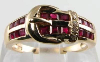 9K  9CT GOLD RUBY DIAMOND BUCKLE BAND ETERNITY BAND VINTAGE INS RING FREE RESIZE - Image 1 of 4