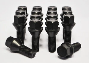 M12 x 1,25, 17mm Sechskant, 24mm Gewinde, Tapered Seat Alufelgenschrauben in schwarz x 16 - Bild 1 von 1