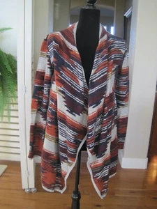 Lucky Brand Orange Rust Blue Long Knit Jacket XS - Picture 1 of 4