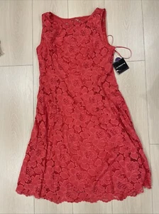 Liz Claiborne Coral Floral Crochet Lace Sheath Shift Dress Lined Sz 4 - Picture 1 of 2