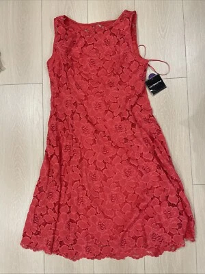 Liz Claiborne Coral Floral Crochet Lace Sheath Shift Dress Lined Sz 8 - Image 1 of 4
