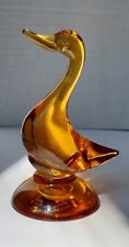 Viking art glass duck figurine vintage MCM Epic 5" Amber