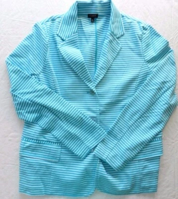 TALBOTS Jacket women's size XL dark aqua/teal striped blazer (te54) - Image 1 of 4