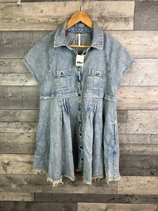 Free People Ronnie Denim Dress Size Small Blue Smock Casual Pockets Shirt Button - Picture 1 of 13