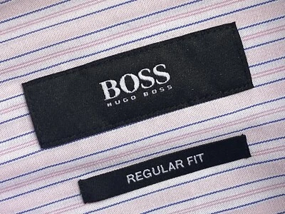 $285 NEW HUGO BOSS DRESS SHIRT 16 36/37 PALE PINK WHITE NAVY BLUE STRIPE - Image 1 of 4