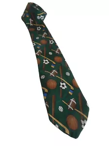 Vintage Sports balls equipment on Green Van Heusen Silk Tie necktie Fan, Coach - Picture 1 of 2