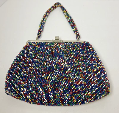 Bolso de mano vintage años 60 POPPY BAG retro con cuentas puntos de caramelo hecho en Japón Foto 1 de 4