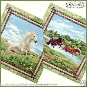 ZWEI FABRI-QUILT WESTERN SOUTHWESTERN PFERDE STOFFBAHNEN 16 1/2" (SET #B) - Bild 1 von 5