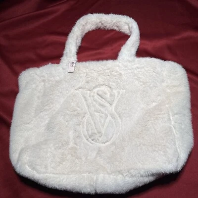 VICTORIA'S SECRET FAUX FUR VS LOGO WEEKENDER TRAVEL BEACH GYM TOTE BAG ZIPPER - Image 1 of 4