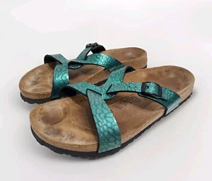 Birkenstock Birki's Sylt Birko Size 9 Turquoise Sandals Snake Crocodile Reptile - Picture 1 of 11