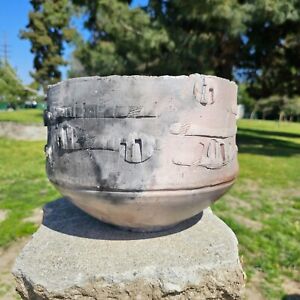 Studio Art Pottery Bowl Gray Signed 10.5" Dia x 8" H