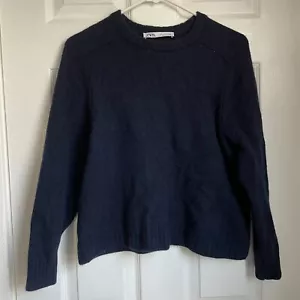 Zara Jersey Azul Marino Cuello Redondo Mujer Tejido Lana Cuello Redondo Talla M - Imagen 1 de 6
