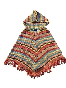 NWT Limited Too Size L/14 Knit Hooded Poncho Y2K Colorful Fringe NOS Girls - Picture 1 of 3