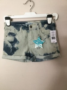 NWT GIRLS VANILLA STAR BLUE/WHITE DENIM TIE DYE SHORTS CUFFED SZ 12 - Picture 1 of 9