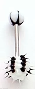 Zungenring mit Kooshball 8 mm weiß/schwarz Kugel 14 Stärke 5/8" Langhantel - Bild 1 von 3