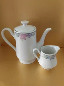 Gibson Porzellan Kaffeekanne Milchkännchen Morning Glory Flower Design Aurora Vintage - Bild 1 von 4