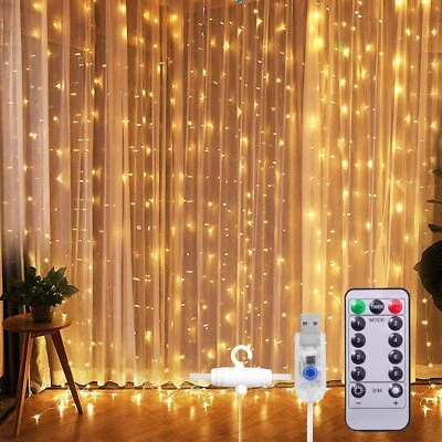 300 LED Window Curtain String Light Home Garden Bedroom Wedding Party Xmas Decor - Image 1 of 4