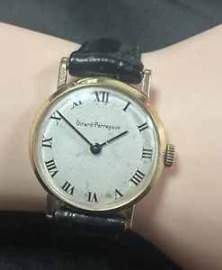 Vintage 14k Girard Perregaux Watch 23mm Leather Strap Runs Well - Picture 1 of 6