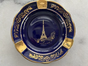 Posacenere vintage souvenir Limoges blu cobalto Parigi Francia Torre Eiffel - Foto 1 di 2