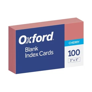 Oxford Blank Color Index Cards, 3" x 5", Cherry, 100 Per Pack (7320 CHE) - Picture 1 of 7