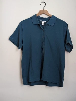 NUEVO CON ETIQUETAS Athleta Mujer Talla L Piqué Manga Corta Polo Azul Teal Oscuro Verde Foto 1 de 4
