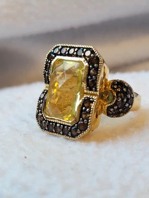 PRECIOSO ANILLO SIMA K GRANDE CITRINO Y CUARZO AHUMADO TONO ORO PLATA ESTERLINA 6 Foto 1 de 4