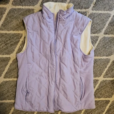 Izod Vest Womens M Purple Reversible Fleece Quilted Puffer Jacket Full Zip Coat - Image 1 of 4