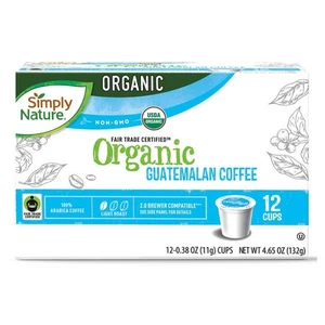Simply Nature Organic Guatemalan Light Roast Coffee Pods, 12ct Keurig Compatible - Picture 1 of 3