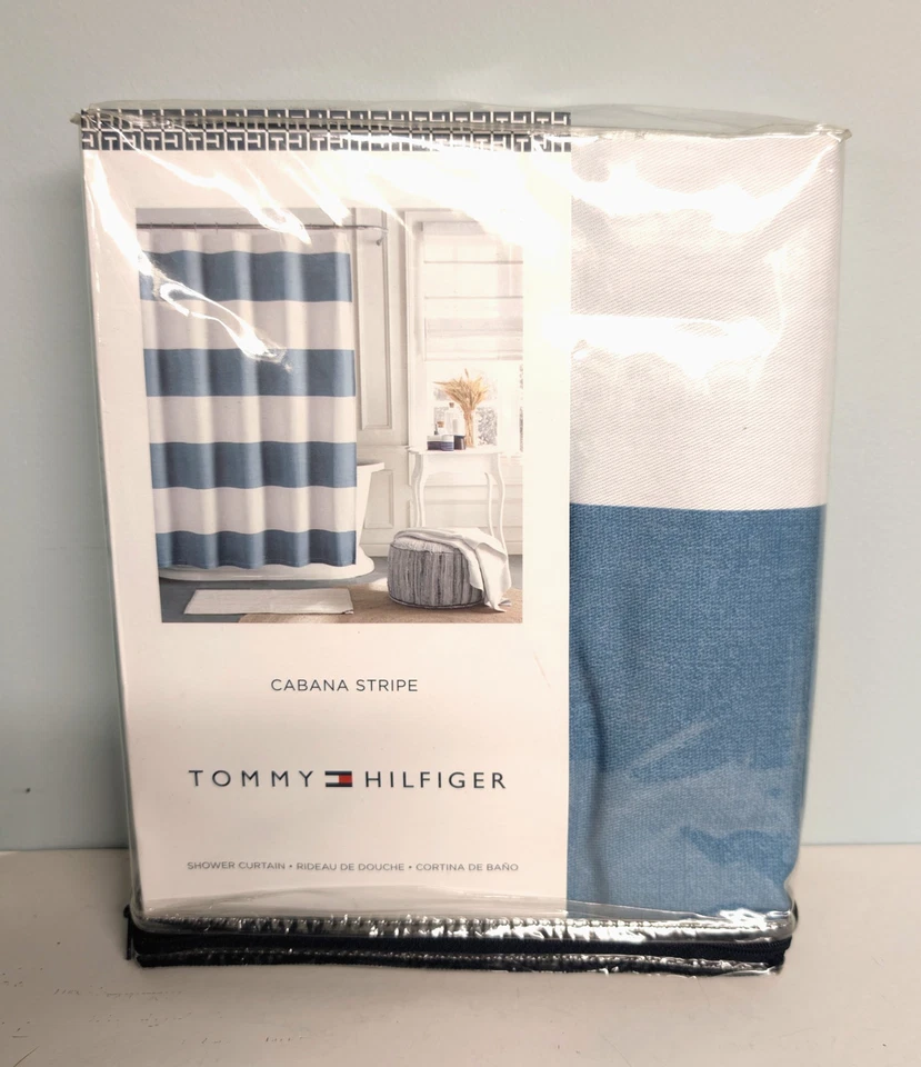 Cortina de Ducha Tommy Hilfiger Azul Denim Look Cabana Rayas 72 x 72 Náutica Foto 1 de 3