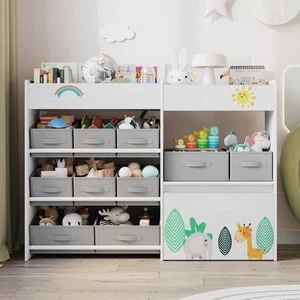 Toy Storage Organizer, Toy Bookshelf with 10 Fabric Bins and Movable Toy Ches... - Picture 1 of 9